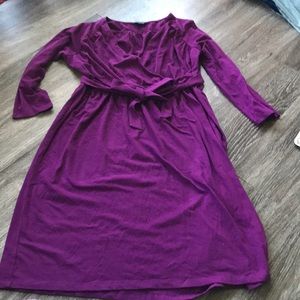EUC Lands End Purple L/S Wrap Dress L 14/16